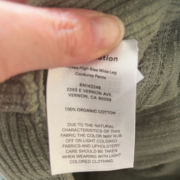 Reformation "Alyssa" High Rise Wide Leg Green Corduroy Pants sz 26 - Picture 6 of 6